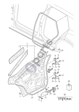 Audi Q2 - Durys; durų tarpiklis – schema