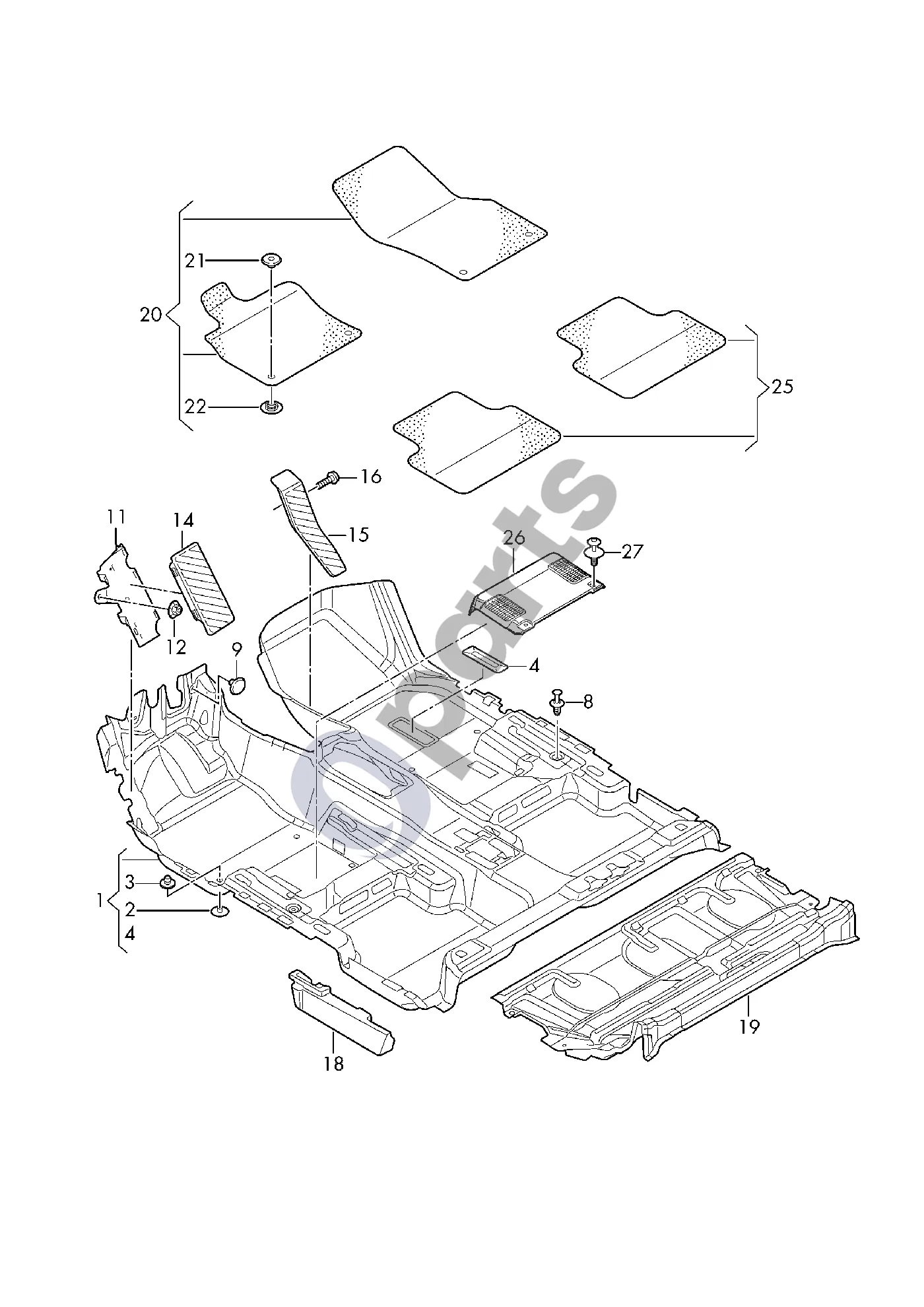Audi Q3 F3 (2018–2025) Grindų danga schema – Kojų atramos dangtelis