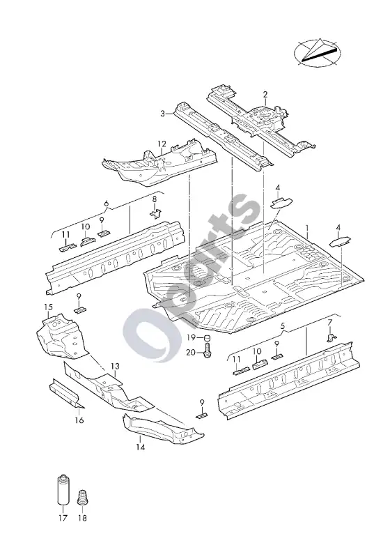 Audi Q4 e-tron apatinė plokštė – schema
