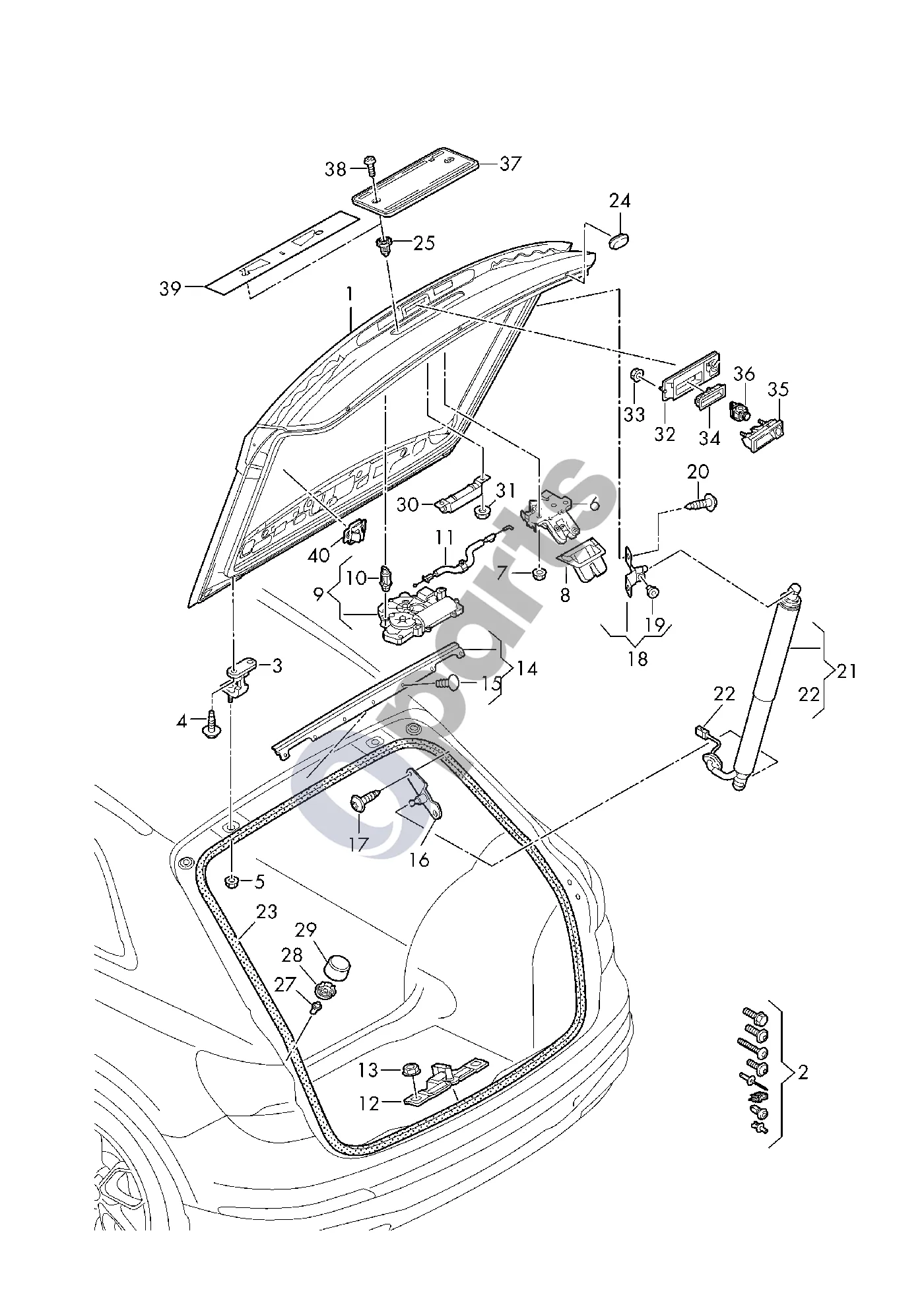 Audi Q4 e-tron (2021–) Galinis dangtis schema – pozicija 3: Vyris