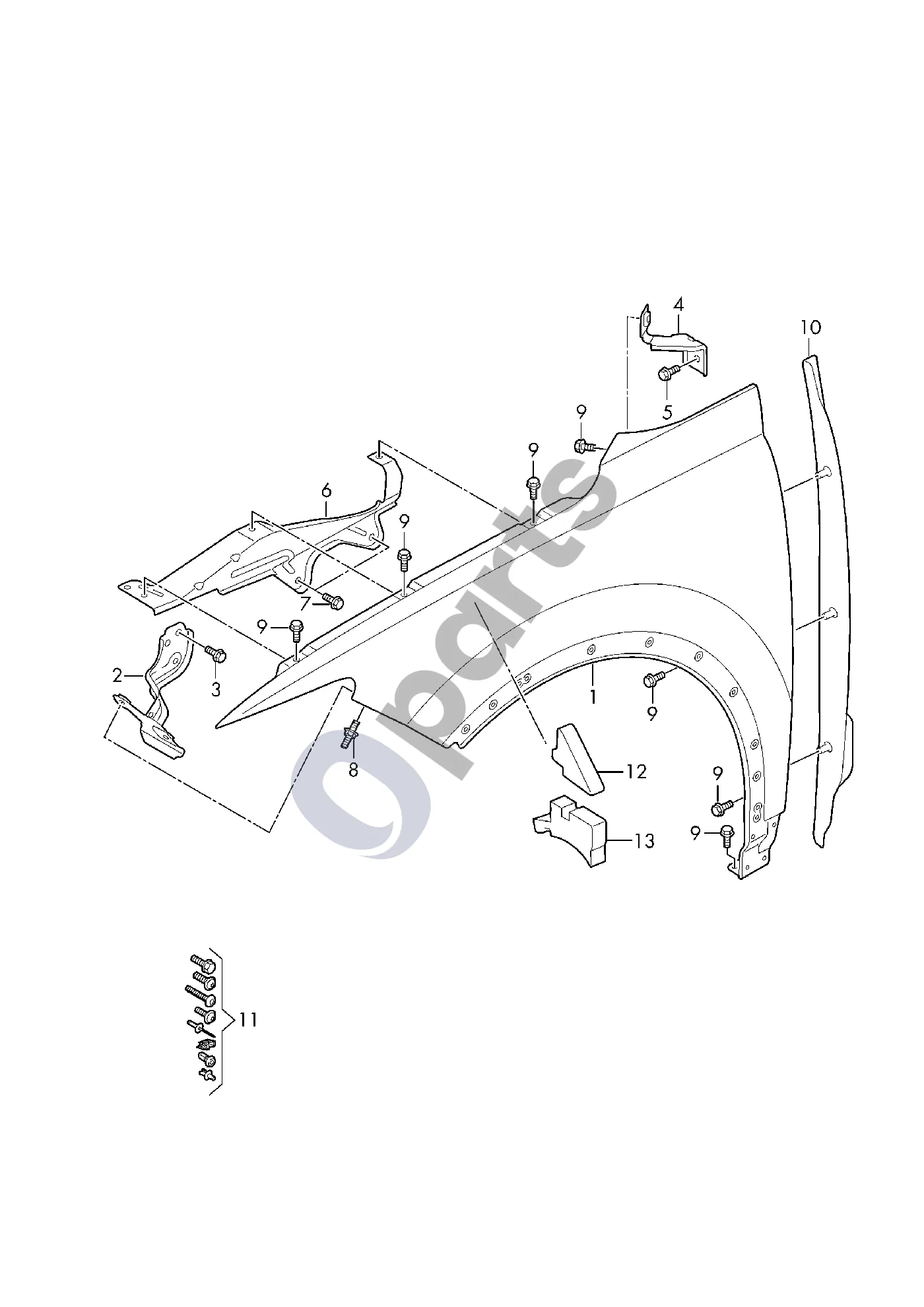 Audi Q4 e-tron (2021–) Sparnas schema – Uždengimo elementas; Sparnui