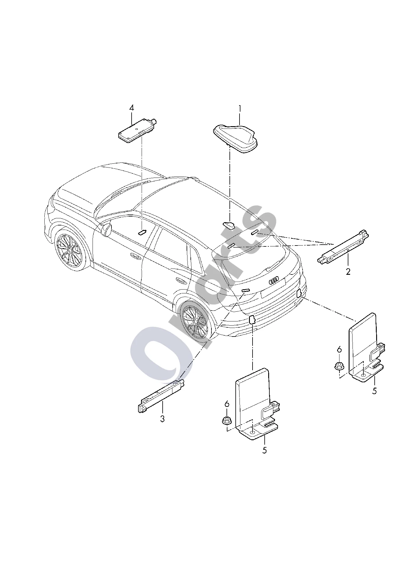 Audi Q4 e-tron (2021–) Stogo antena schema – pozicija 5: GSM antena