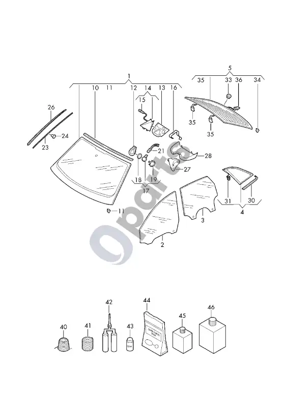 Audi Q6 e-tron priekinis stiklas – schema
