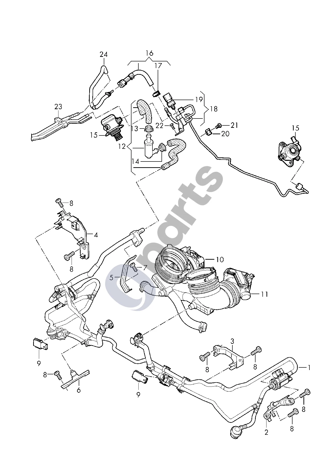 Audi Q7 4M (2015–2026) Degalų tiekimo vamzdis schema – pozicija 11: Įsiurbimo kolektorius