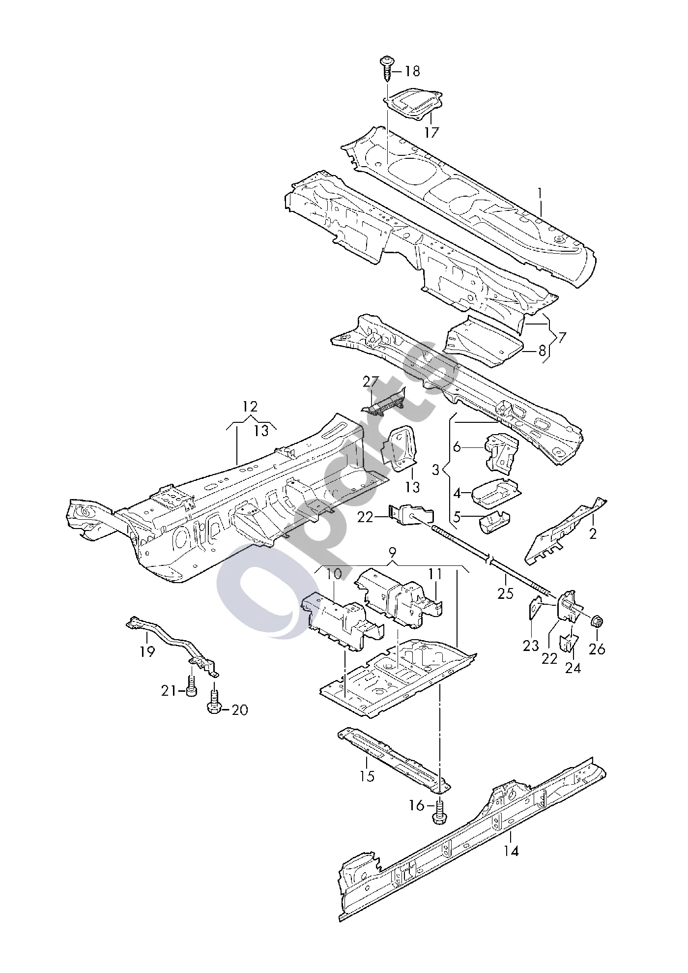 Audi Q7 4M (2015–2026) Grindų mazgas schema – Sėdynės atrama D - 08.08.2016>> - 24.04.2023