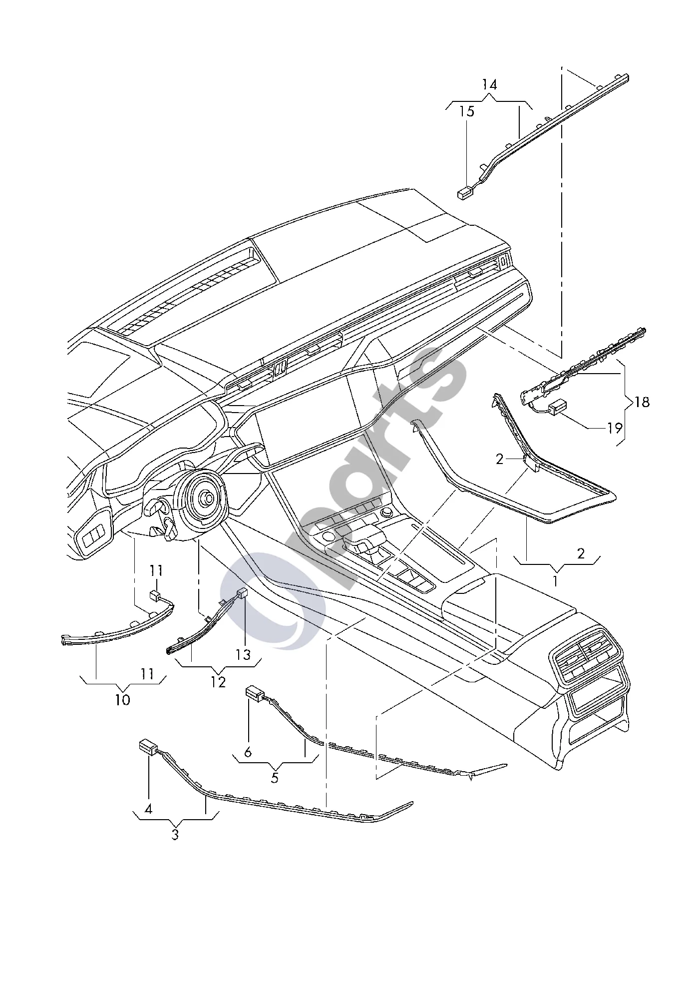 Audi Q7 4M (2015–2026) Šviesolaidis; centrinė konsolė schema – pozicija 10: Šviesolaidis