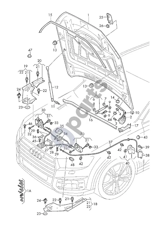 Audi Q7 4M variklio dangtis – schema