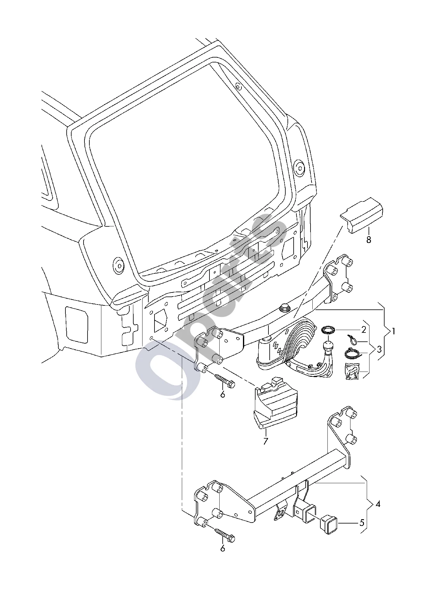Audi Q7 4M (2015–2026) Vilkimo kablys schema – pozicija 4: Skersinė sija