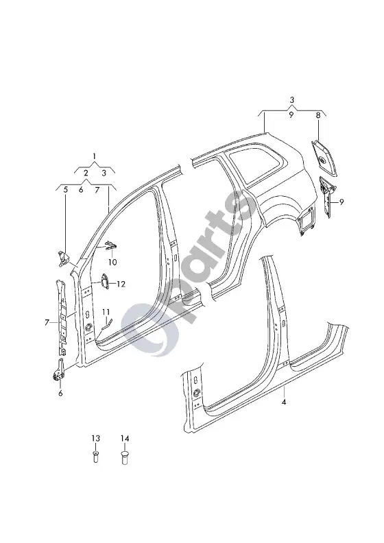 Audi Q8 šoninės plokštės rėmas – schema
