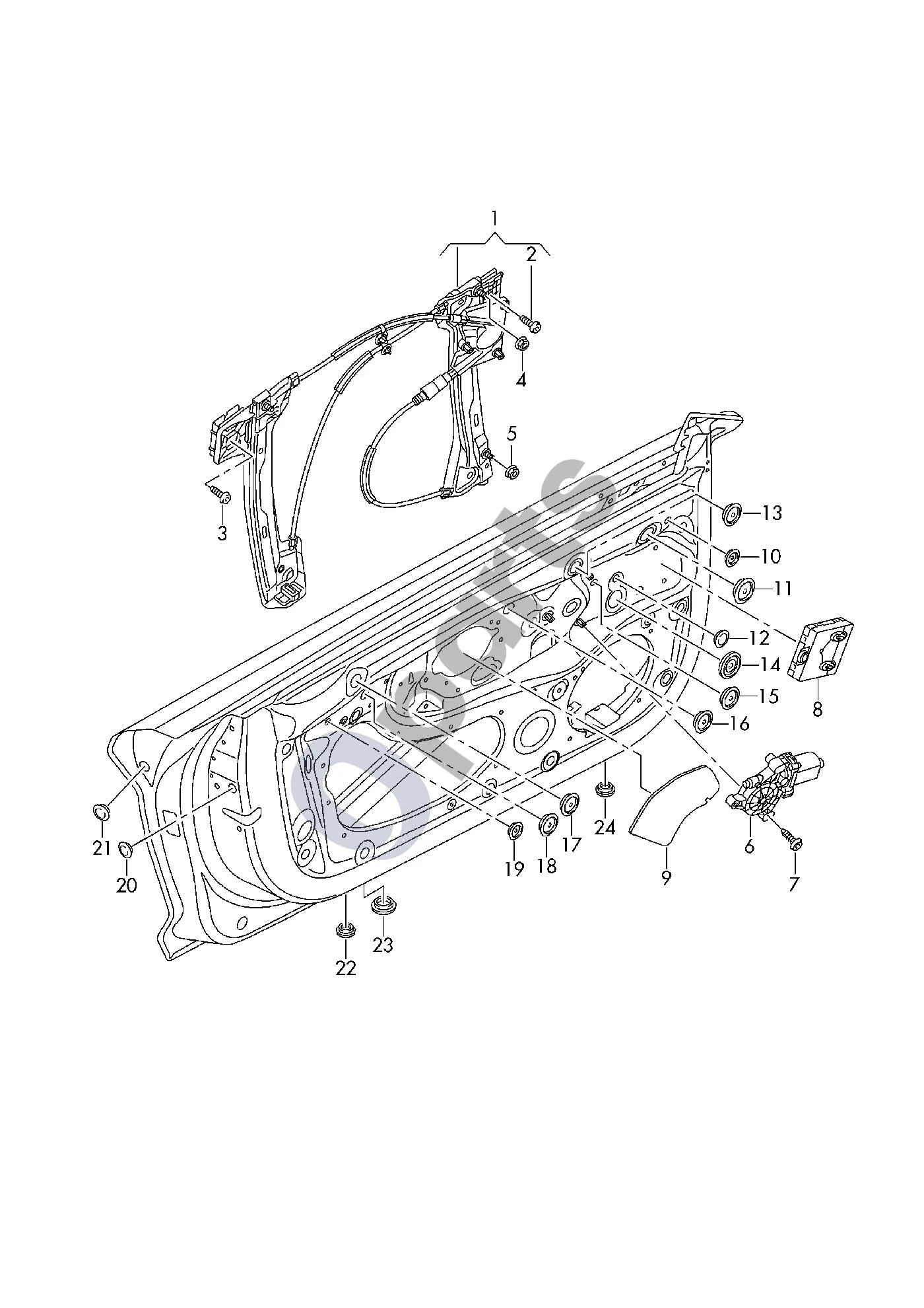 Audi R8 4S (2015–) Lango stiklo pakeliklis schema – Lango stiklo pakeliklis be variklio