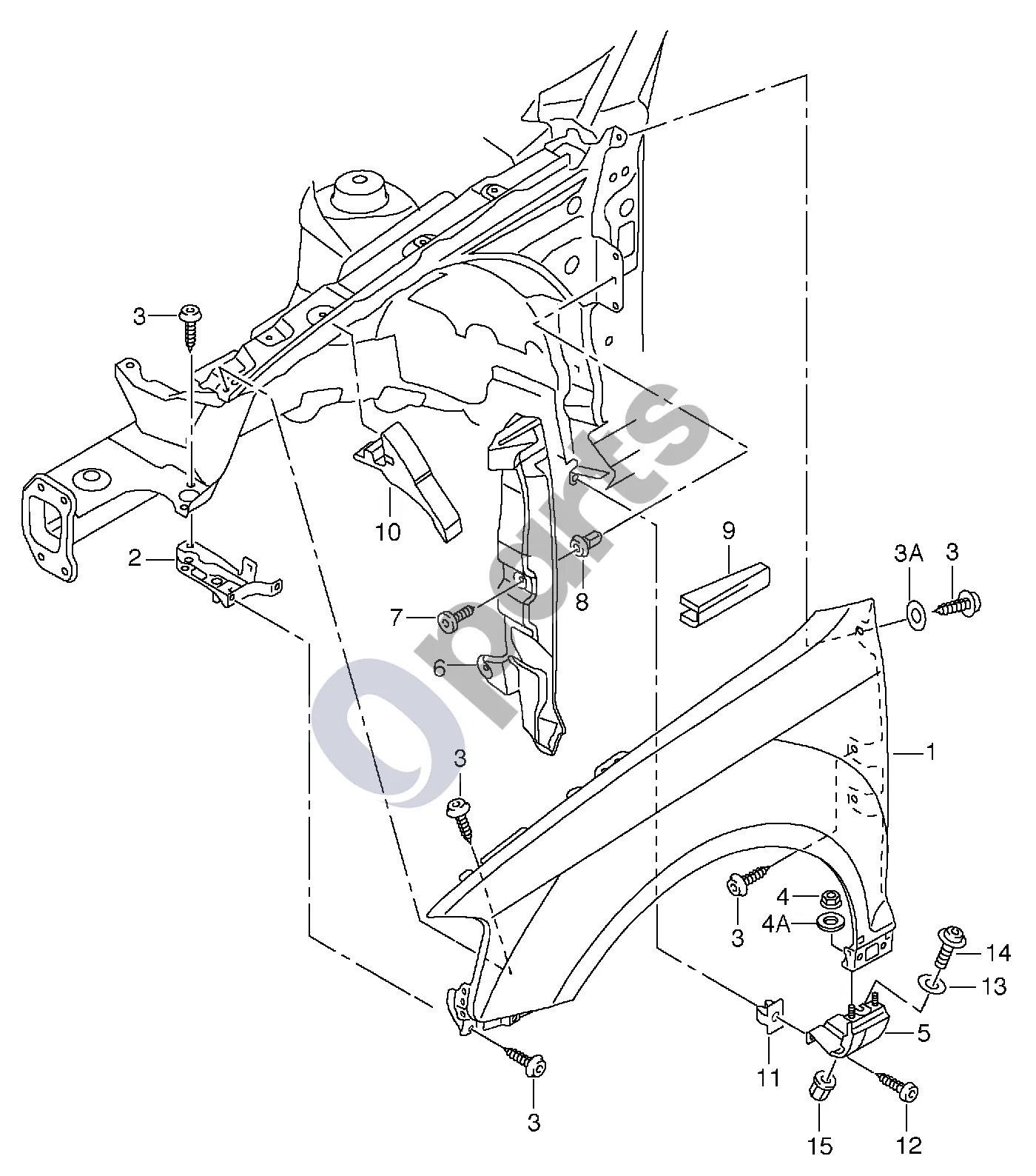 Audi RS3 8PA (2011–2012) Sparnas schema – pozicija 6: Uždarymo elementas; Sparnas
