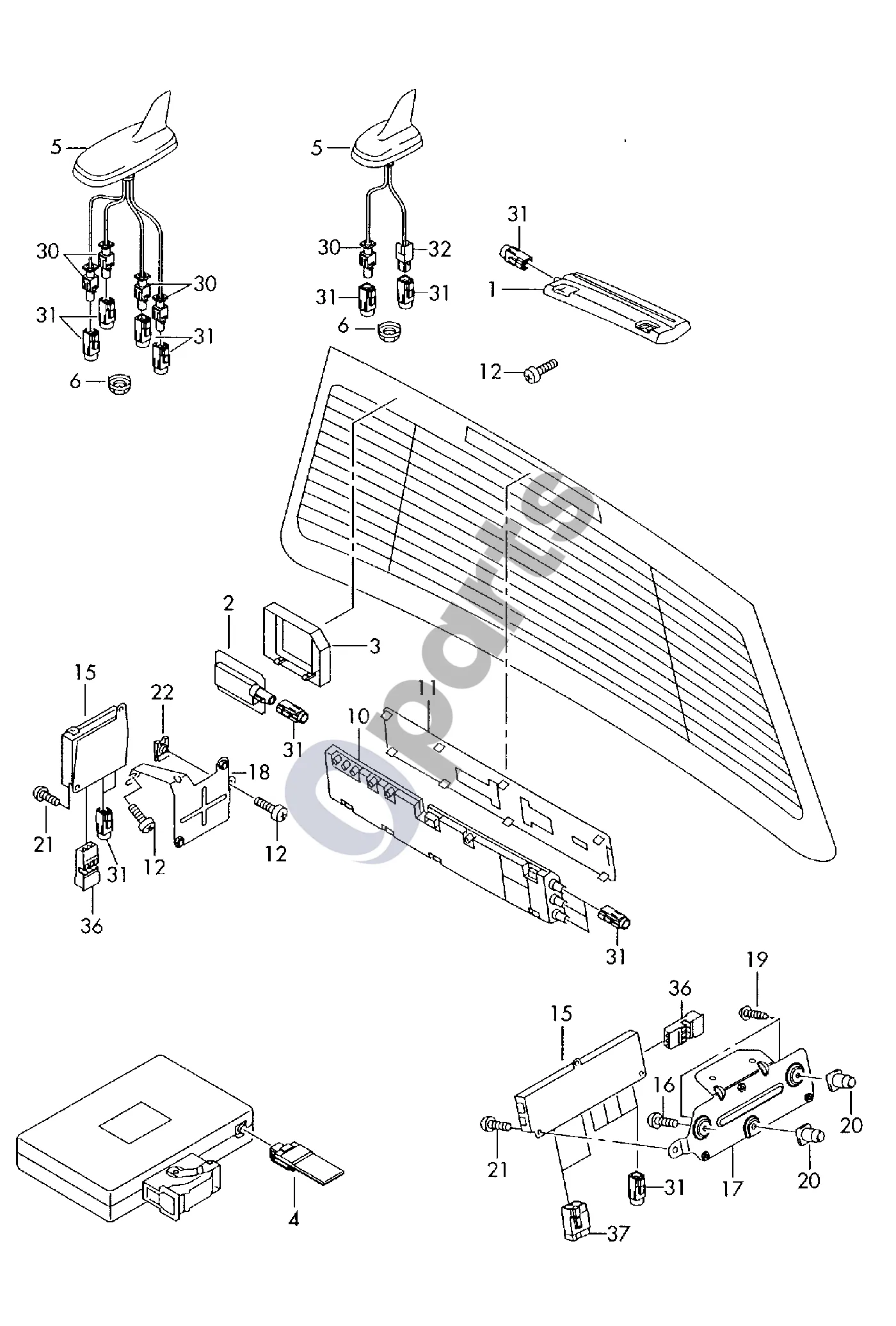 Audi RS4 B7 (2005–2015) Antena schema – Antenos stiprintuvas; Automobiliams su radiju F 8E-7-900 001>>*