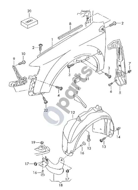 Audi RS4 B7 sparnas – schema