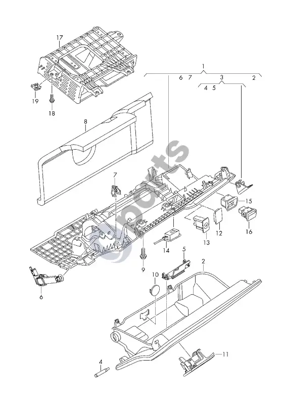 Audi RS4 B9 daiktadėžė – schema