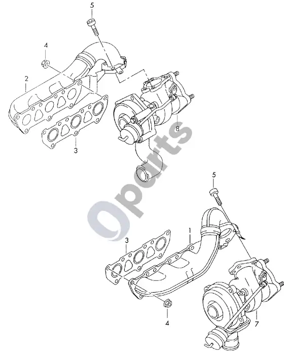 Audi RS4 išmetimo kolektorius – schema