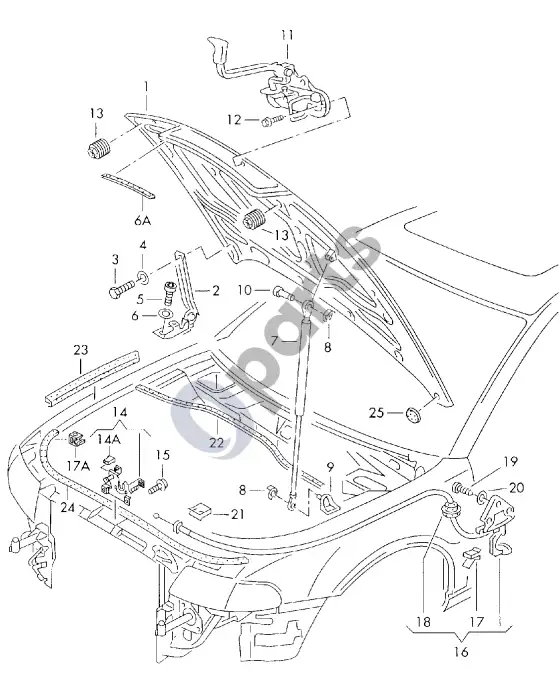 Audi RS4 variklio dangtis – schema