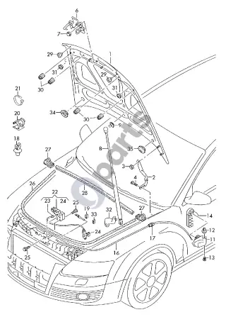 Audi RS6 C6 (2008–2010) Variklio dangtis – schema