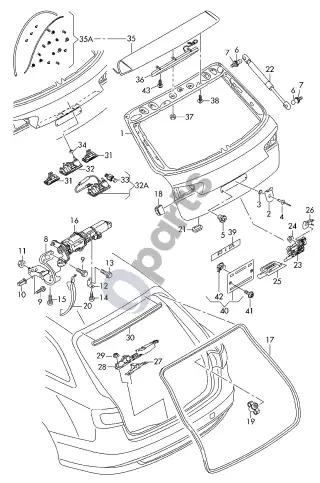 Audi RS6 C7 (2013–2018) Galinis dangtis – schema
