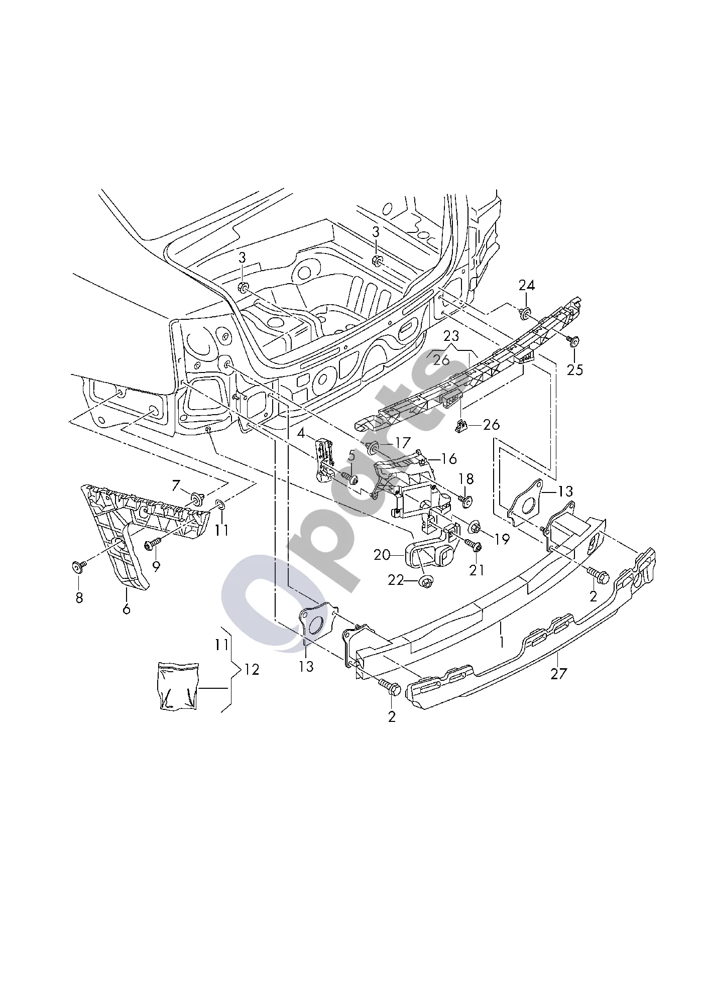 Audi RS6 C7 (2013–2018) Bamperio laikiklis schema – pozicija 20: Uždarymo elementas