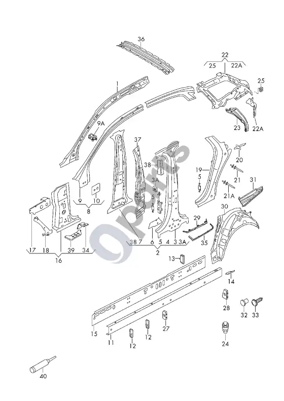 Audi RS6 C7 šoninė dalis – schema