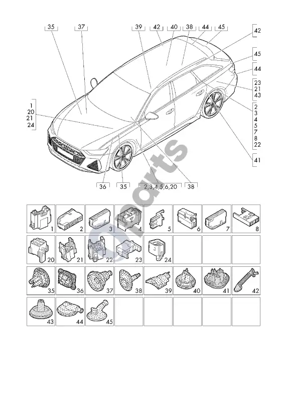 Audi RS6 C8 saugiklių dėžė – schema
