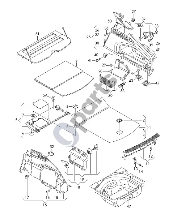 Audi RS7 C7 bagažinės apdaila – schema