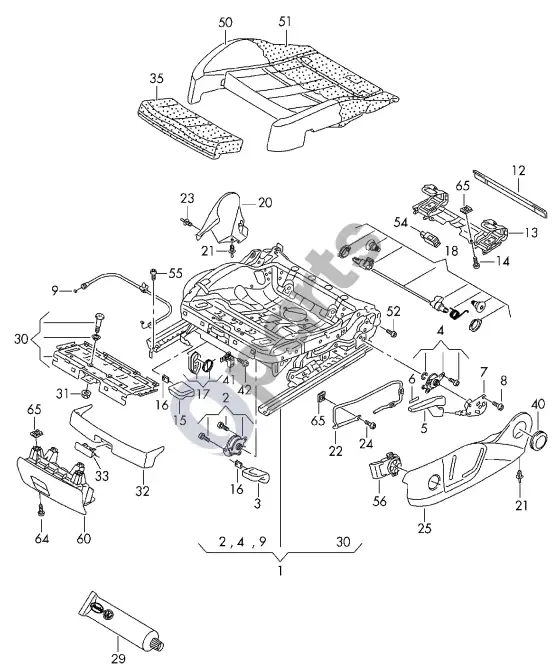 Audi RS7 C7 sėdynės rėmas – schema