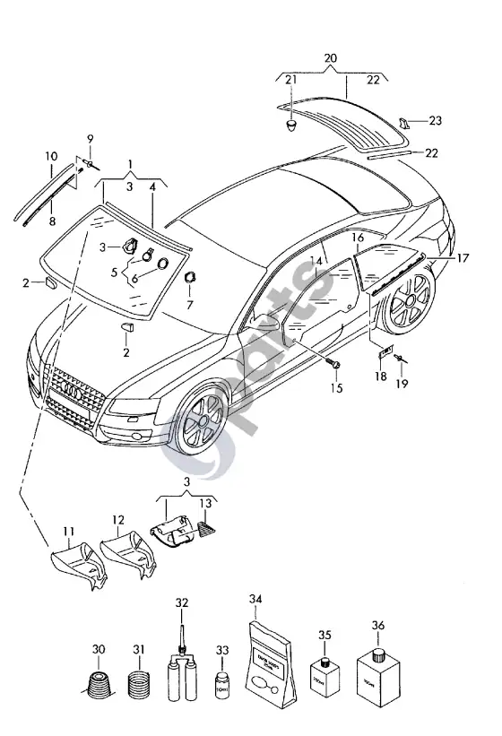 Audi S5 galinis langas – schema