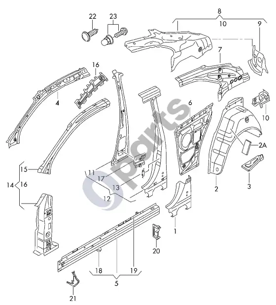 Audi S5 šoninė dalis – schema