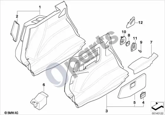 BMW 1 E81 E87 bagažinės apdaila, kairė – schema