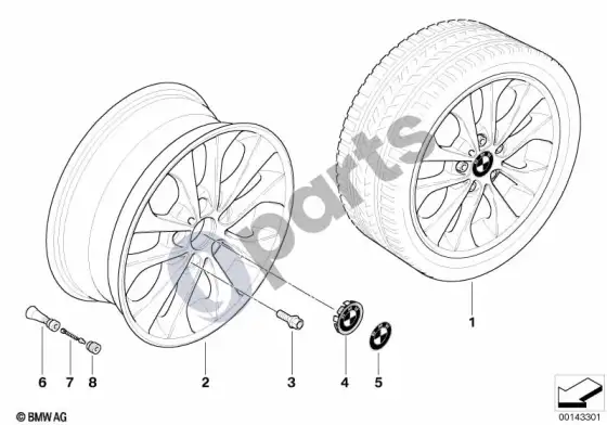 BMW 1 E81 E87 BMW lengvojo lydinio ratlankis, dvigubos stygos 98 – schema