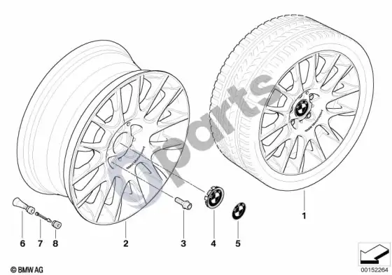 BMW 1 E81 E87 BMW lengvojo lydinio ratlankis, radialinės stygos 216 – schema
