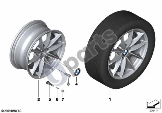 BMW 1 E81 E87 BMW lengvojo lydinio ratlankis, v formos stipinos 360 – schema