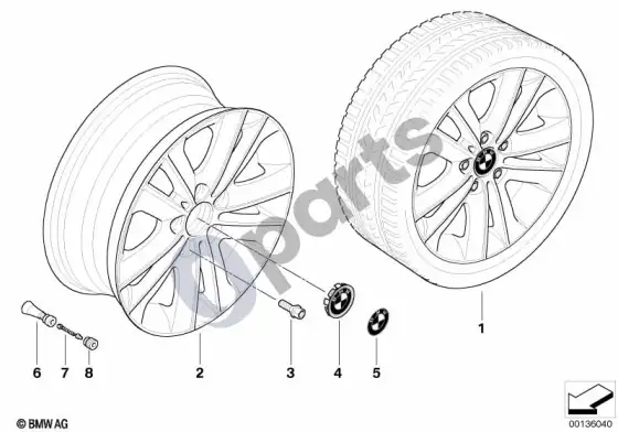 BMW 1 E81 E87 BMW lengvojo lydinio ratlankis, v formos stygos 141 – schema
