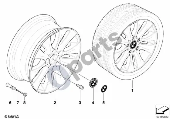 BMW 1 E81 E87 BMW lengvojo lydinio ratlankis, v formos stygos 229 – schema