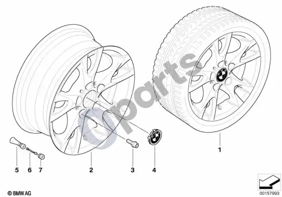 BMW 1 E81 E87 BMW lengvojo lydinio ratlankis, v formos stygos 255 – schema