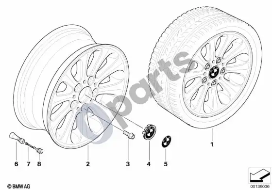 BMW 1 E81 E87 BMW lengvojo lydinio ratlankis, voratinklio stygos 139 – schema