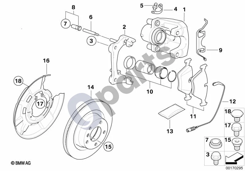 BMW 1 E81 E87 (2004–2011) BMW Performance galinis ratų stabdys; 2007.03 - ... schema – pozicija 16: Apsauginė plokštė, dešinė