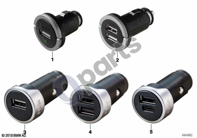 BMW 1 E81 E87 (2004–2011) BMW USB įkroviklis schema – pozicija 05: Dvigubas USB įkroviklis A ir C tipų