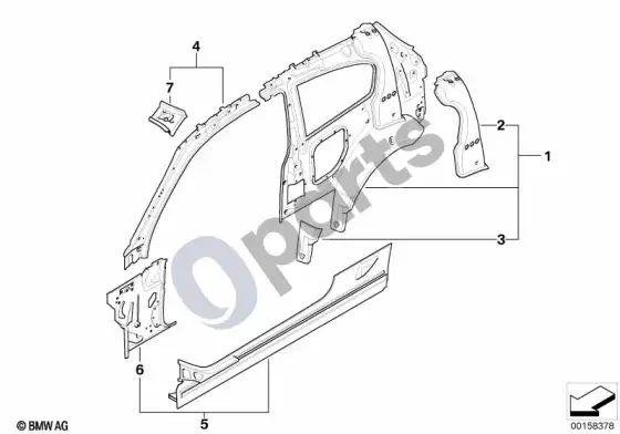 BMW 1 E81 E87 atskiros šoninio kėbulo rėmo dalys (E81 116D) – schema