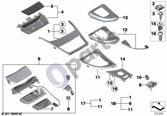 BMW 1 E81 E87 centrinės konsolės tvirtinimo detalės – schema