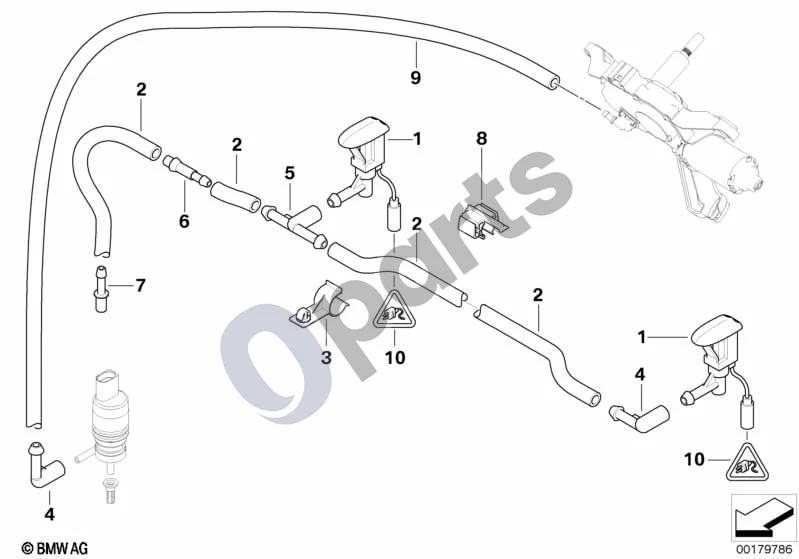 BMW 1 E81 E87 (2004–2011) Atskiros dalys priekinio stiklo valymo sistemai (E81 116D, E87 LCI 116D) schema – pozicija 05: T formos jungtis