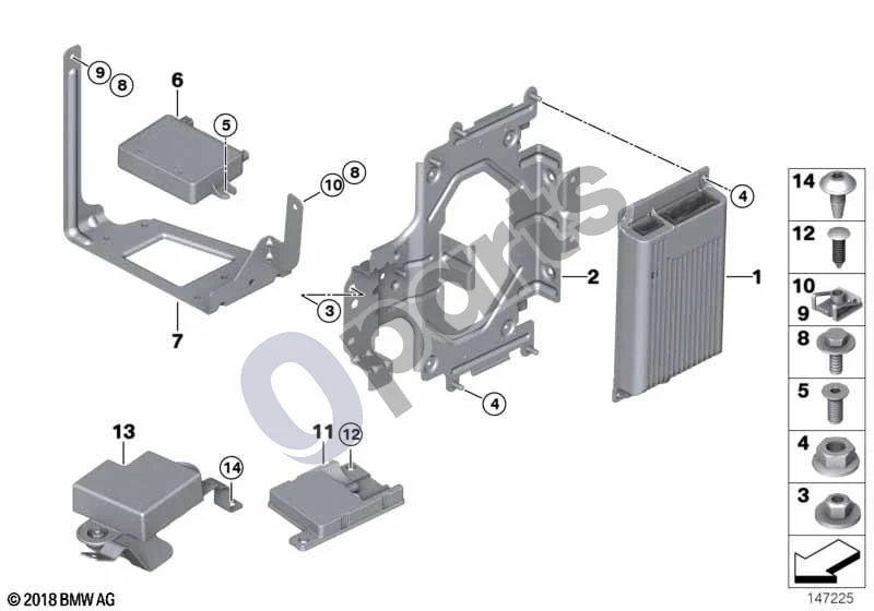 BMW 1 E81 E87 (2004–2011) Atskiros dalys SA 633, bagažinė (E81 116D, E87 LCI 116D) schema – pozicija 01: Telematikos valdymo blokas