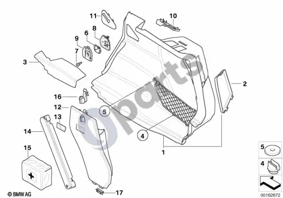 BMW 1 E81 E87 bagažinės apdailos plokštė, dešinė (E81 116D, E87 LCI 116D) – schema