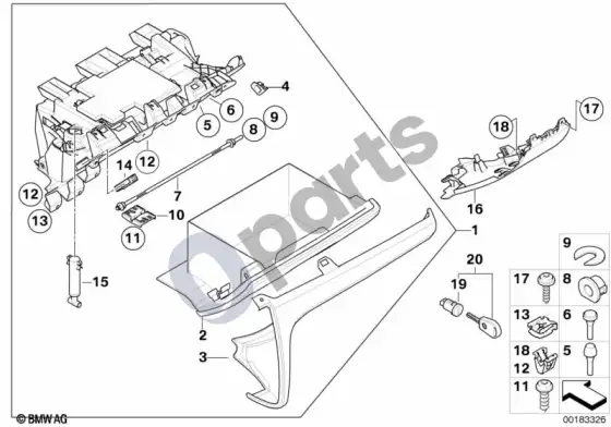 BMW 1 E81 E87 daiktadėžė – schema