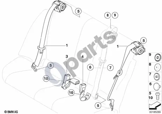 BMW 1 E81 E87 galinis saugos diržas (E81 116D, E87 LCI 116D) – schema