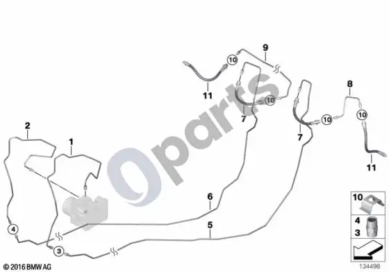 BMW 1 E81 E87 galinis stabdžių vamzdelis (E81 116D, E87 LCI 116D) – schema