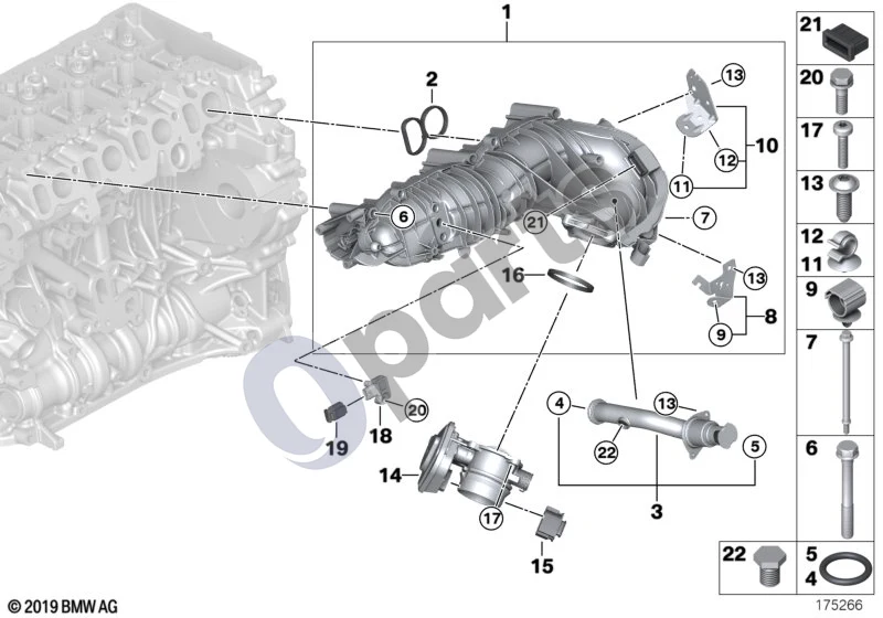 BMW 1 E81 E87 (2004–2011) Įsiurbimo kolektorius EGR be sklendės valdymo (E81 116D, E87 LCI 116D) schema – pozicija 02: Profilinis tarpiklis