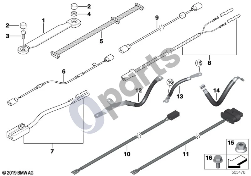 BMW 1 E81 E87 (2004–2011) Įvairūs papildomi laidų komplektai (E81 116D, E87 LCI 116D) schema – pozicija 08: Remonto laidas, impulsų jutiklis