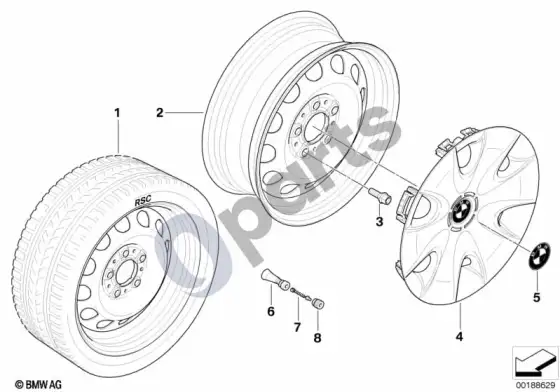 BMW 1 E81 E87 plieninis ratlankis, stilius 12 (E81 116D, E87 LCI 116D) – schema